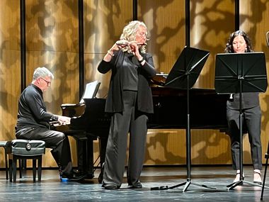 Pianist Buddy Bray, flutist Helen Blackburn and oboist Gina Ford perform in a Basically...