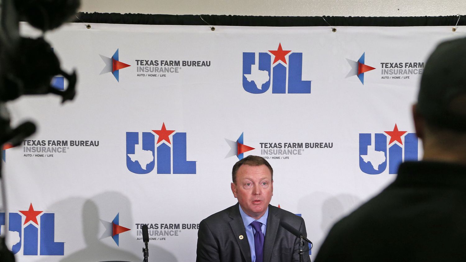 UIL deputy director Jamey Harrison address the media on the future of the 2020 boys...