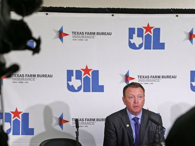 UIL deputy director Jamey Harrison address the media on the future of the 2020 boys...