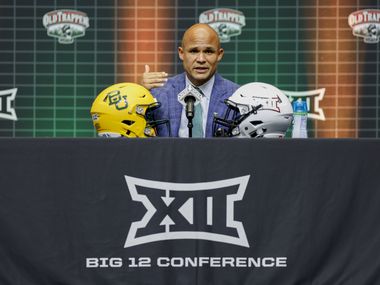 Baylor head coach Dave Aranda speaks during the Big 12 Media Days at AT&T Stadium,...